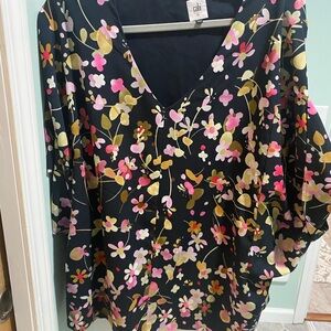 CAbi Black Multicolor Floral Blouse